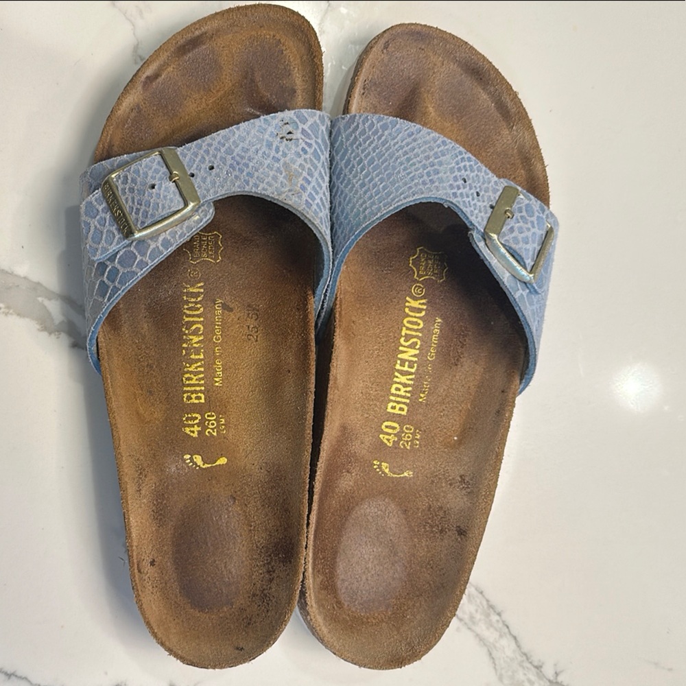 Birkenstock Madrid Iridescent blue Snakeskin Sandals size 40